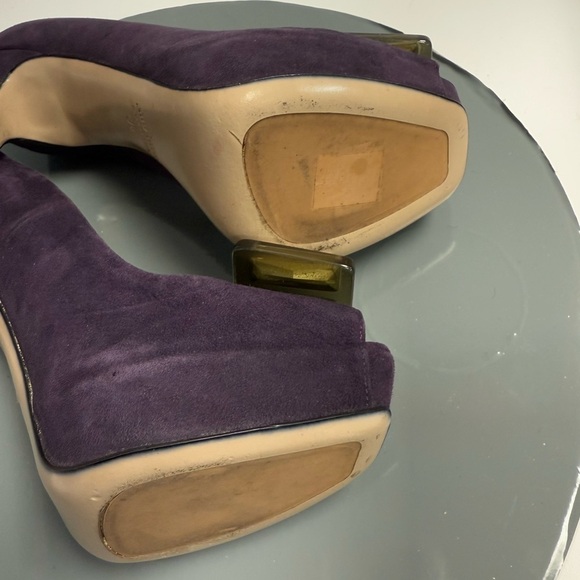 Miu Miu Purple Suede Crystal Embellished Peep Toe Platform Pumps Size 38 - Picture 9 of 11